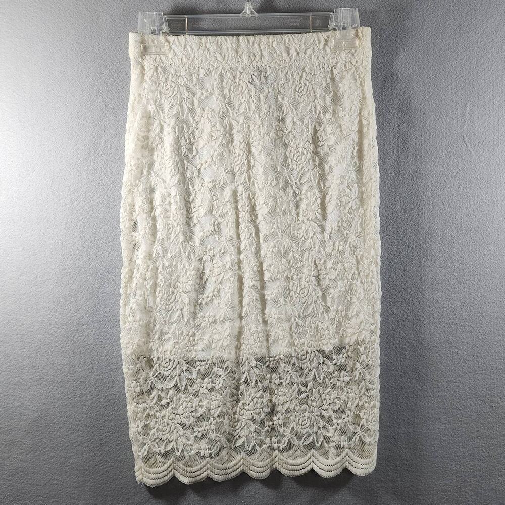 Rue 21 Pencil Skirt Sz M Cream Rose Pattern Lace Lined Prom Party Celebration